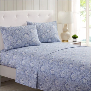 Mellanni Sheet Set Floral Print Deep Pocket Microfiber - Paisley Blue/Gray - Picture 1 of 22