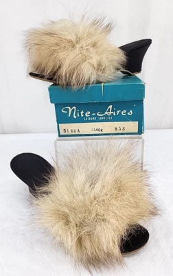 Vintage Nite Aires 50’s/60’s Yellow Velvet House Slippers open toe - Image 1 of 4