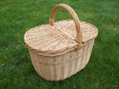 Picknickkorb, Handarbeitskorb aus gesottener Weide, - Bild 1 von 4