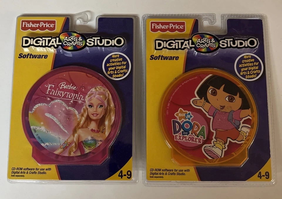 NOS Lot (2) Fisher Price Digital Arts And Crafts Studio Software DORA $ BARBIE - Image 1 of 1