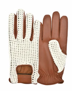 Cognac Limo Chauffeur Driving Gloves Real Premium Leather Crochet Button gift - Picture 1 of 5