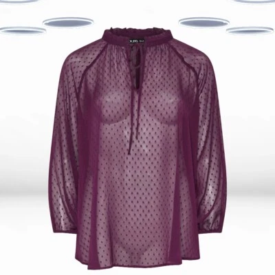 Ex Women's Plus Size Long Sleeve Tie Neck Blouse in Purple - Image 1 of 4