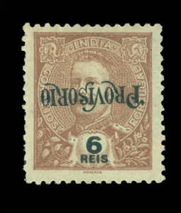 Portuguese INDIA 1902 K.Carlos "PROVISORIO" 6r brwn Sc# 239a INVERTED ovpt. RARE - Picture 1 of 2