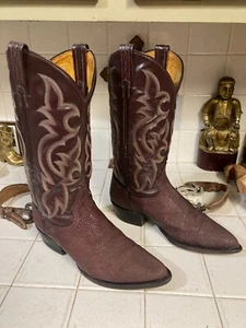 TONY LAMA STING RAY BOOTS VINTAGE ORIGINAL MADE in USA 8 D CORDOVAN BURGUNDY - Picture 1 of 24