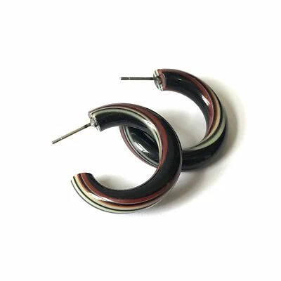 Black Lime Red Light Show Vintage Lucite Tube Hoop Earrings - Image 1 of 4