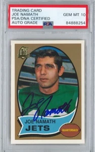 JOE NAMATH SIGNED 1970 TOPPS REPRINT TRADING CARD PSA 84888254 GEM MINT 10 AUTO - Picture 1 of 1