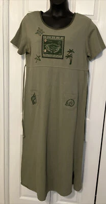Jaclyn Smith XL Dress Short Sleeve Olive Green Beach Empire Waist 100 % Cotton - Image 1 of 4