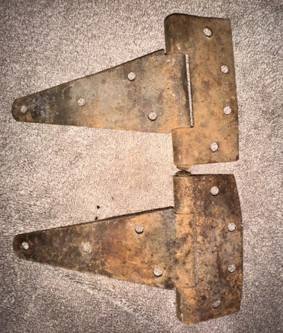 2 Vtg. T-Strap Hinges Rustic Long Iron Barn Door Trunk Lid Gate Hinge Cover