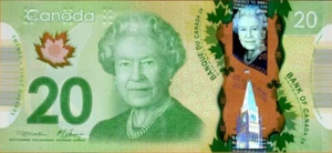 20 Dollar Bankschein. Kanada 2012 Serie. $ 20 Banknote. einzelnes Polymer QEII UNC. - Bild 1 von 2