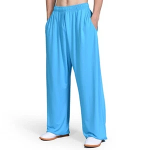 Men Kung Fu Pants Tai Chi Martial Arts Trousers Elastic Waist Loose Yoga New - Picture 1 of 21