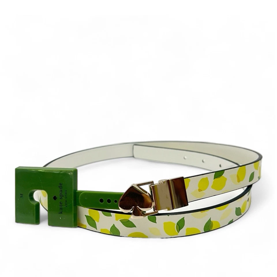 Cinturón reversible Kate Spade New York estampado limón cuero blanco mediano NUEVO Foto 1 de 4