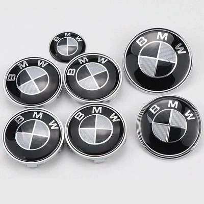RARE 7Pcs For B-M-W 82mm 74mm 68mm 45mm HubCaps Steering Wheel Emblem Badge Set - Image 1 of 3