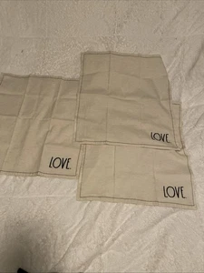 Rae Dunn Embroidered Napkin Set of 3 LOVE Off White Cotton Valentines Day - Picture 1 of 8