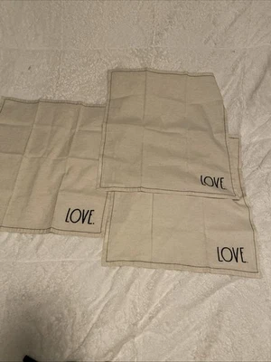 Rae Dunn Embroidered Napkin Set of 3 LOVE Off White Cotton Valentines Day - Image 1 of 4