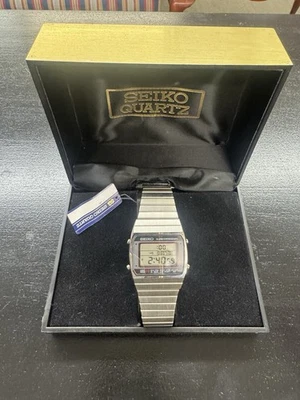 NOS W/ Box Tag Vintage Seiko Quartz Chrono Watch A939-5010 Men Steel Digital - Image 1 of 4