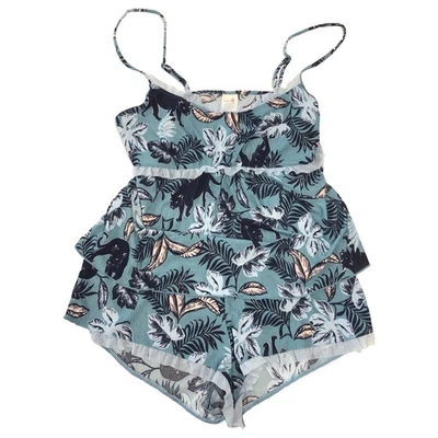 Womens Blue Leaf & Animal Print Pajamas Sleep Set Cami Tank Top & Shorts - Image 1 of 2