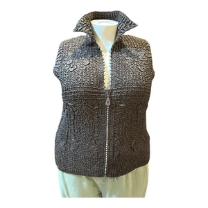 Chaleco Jerry T Talla 1X Marrón Elástico Arrugado Brillante Cremallera 2 Bolsillos Para Mujer - Imagen 1 de 9