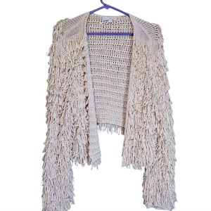 Cárdigan Eva Mendes Flecos Para Mujer Recortado Talla XL Western Neutral Festival  - Imagen 1 de 6
