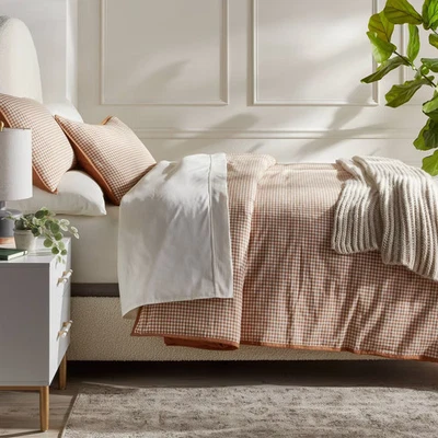 Полный/королева мини Gingham пододеяльник и накидка комплект верблюд - порог: машинная стирка, - Изображение 1 из 4