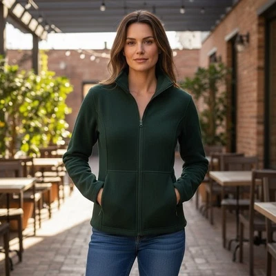 Cabelas Womens 10 Dark Green Cozy Fleece Zip Up Jacket Hiking Outdoor Warm Comfy - Image 1 of 4