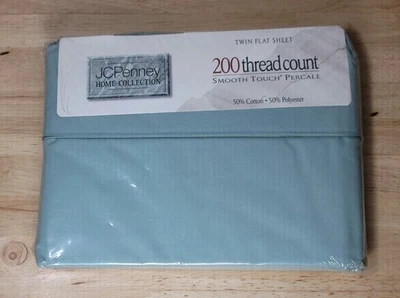 Vtg JC Penney JCP 200 Thread Count TWIN FLAT SHEET Sea Green Smooth Touch - Image 1 of 2
