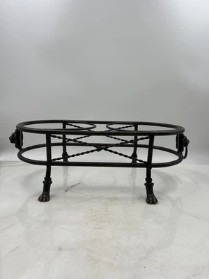 Heavy Metal Wrought Iron Double Pet Bowl Stand Raised Feeder Lion Head Paw Feet - Image 1 of 4