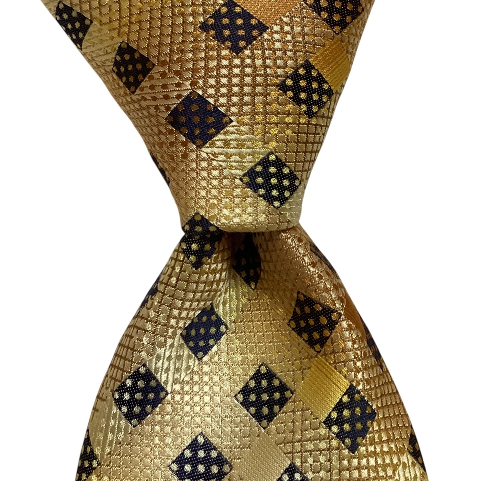STACY ADAMS Men's Necktie & Pocket Square Set Designer Geometric Yellow/Blue NWT - Image 1 of 4