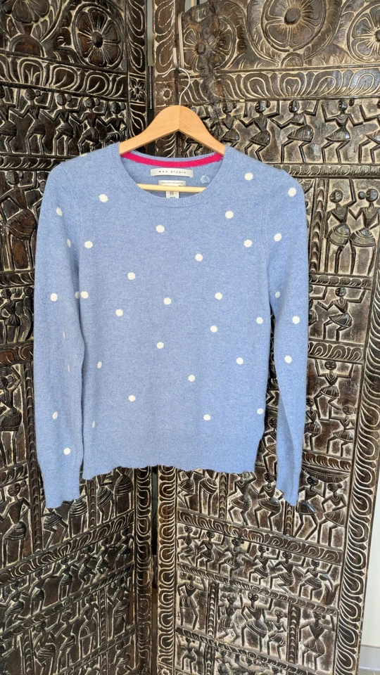 MAX Studio100 Kaschmir, Pulli, Damen, M, hellblau mit weißen Punkten, edel, fein - Bild 1 von 4