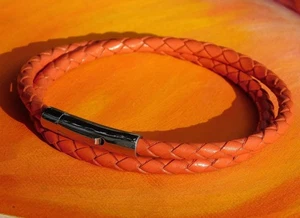 Pulsera de cuero trenzado naranja y acero inoxidable de 4 mm para dama de Lyme Bay Art - Imagen 1 de 3