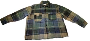 Vintage Traverse Bay Woolen Company Wool Flannel Shirt Green Blue Color 40s 50s - Picture 1 of 11