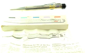 VINTAGE SILVER PLATED FIVE COLORS PROPELLING PENCIL ORIGINAL BOX&PAPER - NOS - Picture 1 of 8