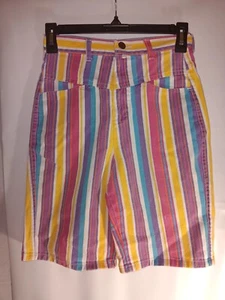 Vintage 90s Colorful Jean Shorts Size 24 Button Fly High Waist Copper Streetwear - Picture 1 of 17