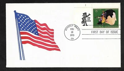 #1484 8c George Gershwin - American Arts - Flag Cachet FDC with Zip Tab  - Image 1 of 2