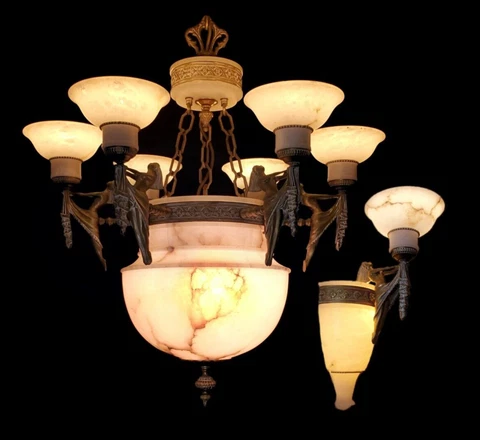 Stunning Alabaster Chandelier And Wall Sconce - Art Deco Vintage Light Fixture Cover