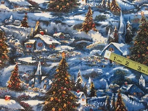Blue Village Glitter 100% Cotton Fabric BTY (**) - Picture 1 of 3