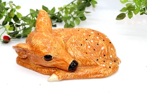 Vintage Baby Fawn Deer Bambi 9" Long Glazed Ceramic Large Glass Eyes - Picture 1 of 19