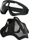 Airsoft Mask And Goggles, Skull Airsoft Half Face Mask Steel Mesh And Goggles Se
