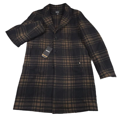 $795 HUGO BOSS C-Cam-234 Relaxed Fit Black Check Wool Top Coat Mens Size 40R - Image 1 of 4