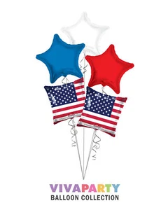 USA Flag Balloon Bouquet, independence Day Balloons - (5 Balloons) - Picture 1 of 5