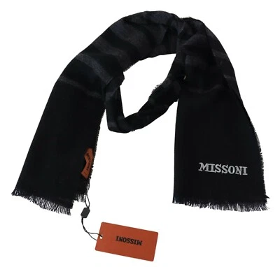 MISSONI Bufanda Negra Lana Tejida Unisex Cuello Envoltura Chal Flecos 160cm x 30cm $340 Foto 1 de 4
