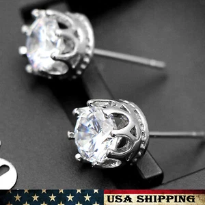 Mens Womens Small crown zircon Stainless Steel Stud earrings - Picture 1 of 5