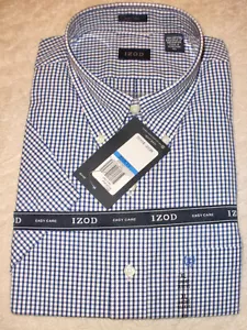 Mens Easy Care Izod Blue Gingham Short Sleeve Button Down Collar Shirt New Sz XL - Picture 1 of 3