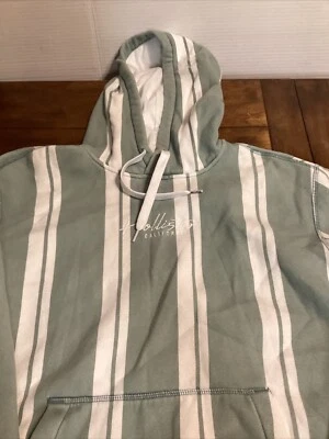 Sudadera con Capucha Hollister Para Mujer Talla M Verde Salvia Blanco Rayas Pullover Bolsillo Canguro Foto 1 de 4
