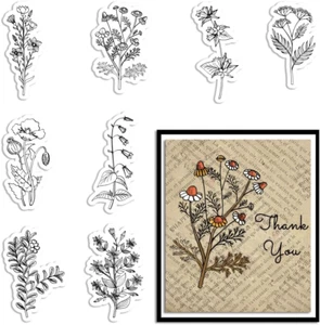 Spring Flowers Leaves Clear Stamps for Card Making and Journaling, Daisies Flowe - Picture 1 of 5