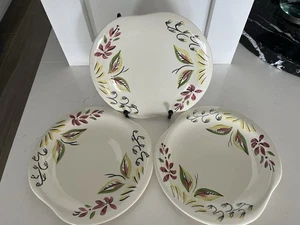 PLATO PAN Y MANTEQUILLA CAPRICHO CERÁMICA ALA ROJA X3 ROJO GRIS AMARILLO FLORES - Imagen 1 de 4