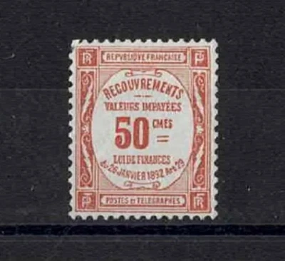 FRANCE STAMP YVERT TAXE 47 SCOTT POSTAGE DUE # J 50 " 50c RED " MNH F-VF A151 - Image 1 of 2