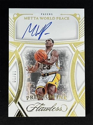 10/10 ≈1/1 ! 2023-24 Panini Flawless Metta World Peace Gold Premium Ink Auto - Image 1 of 2