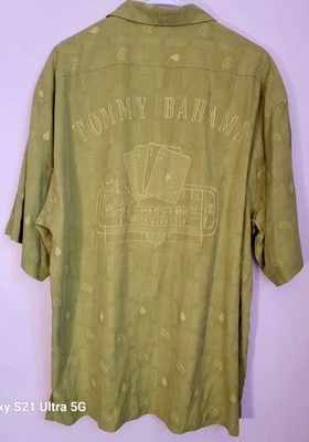 Tarjetas de casino Tommy Bahama 100 % seda para hombre manga corta en relieve 2 tonos verdes Foto 1 de 4