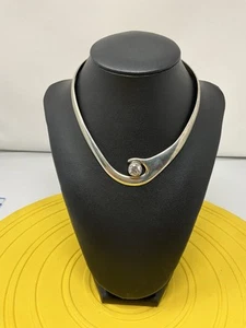 Sterling silver choker with  Beautiful Genuine Zircon stone   50g 16 In - Picture 1 of 9