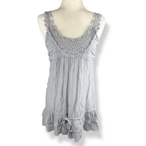 Babydoll Tunic Top Womens Size Medium Beaded Crochet Peasant Coquette Romantic - Picture 1 of 15